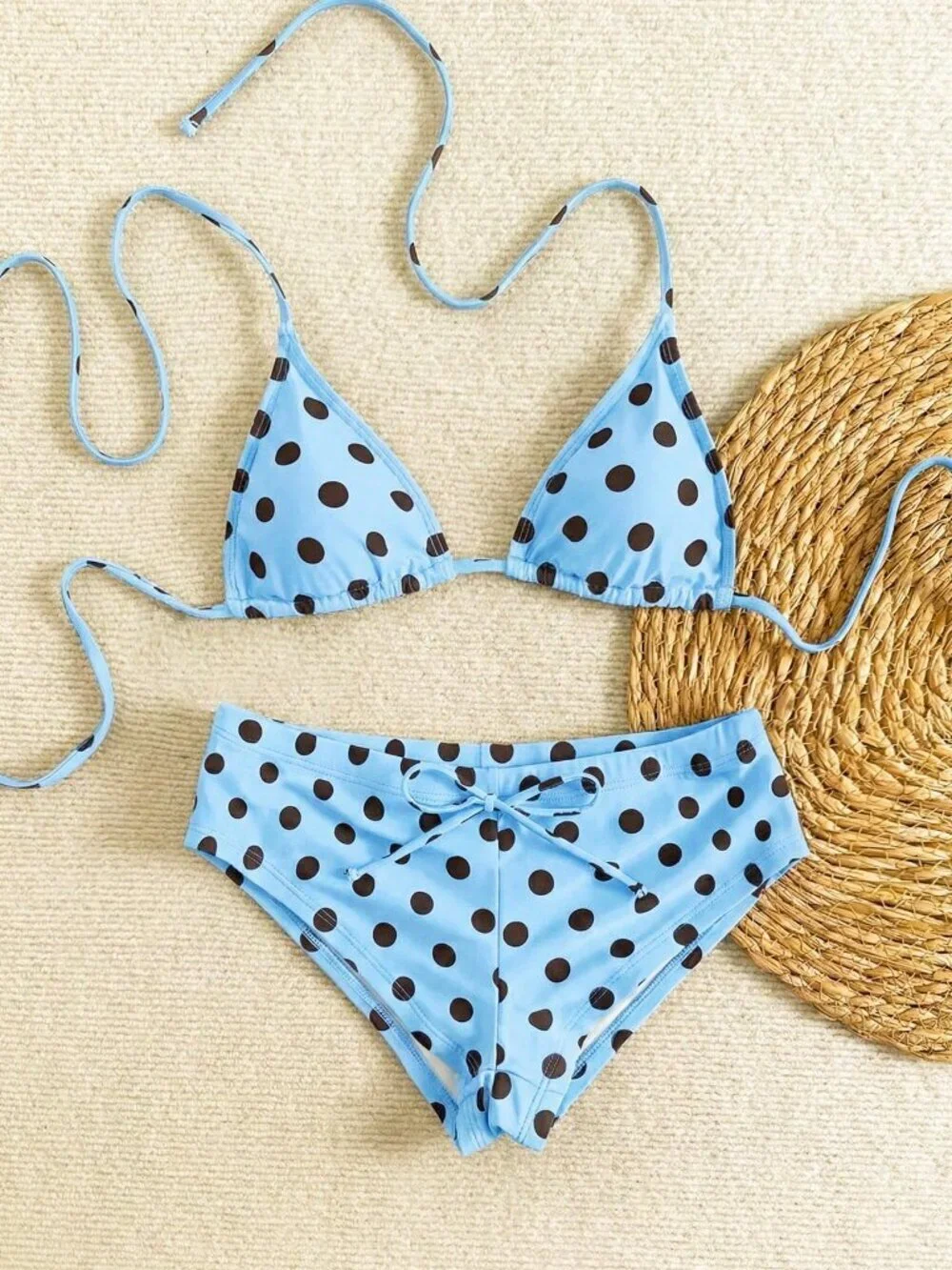 Baby Blue Women's Polka Dot Sexy Bikini with Spaghetti Straps